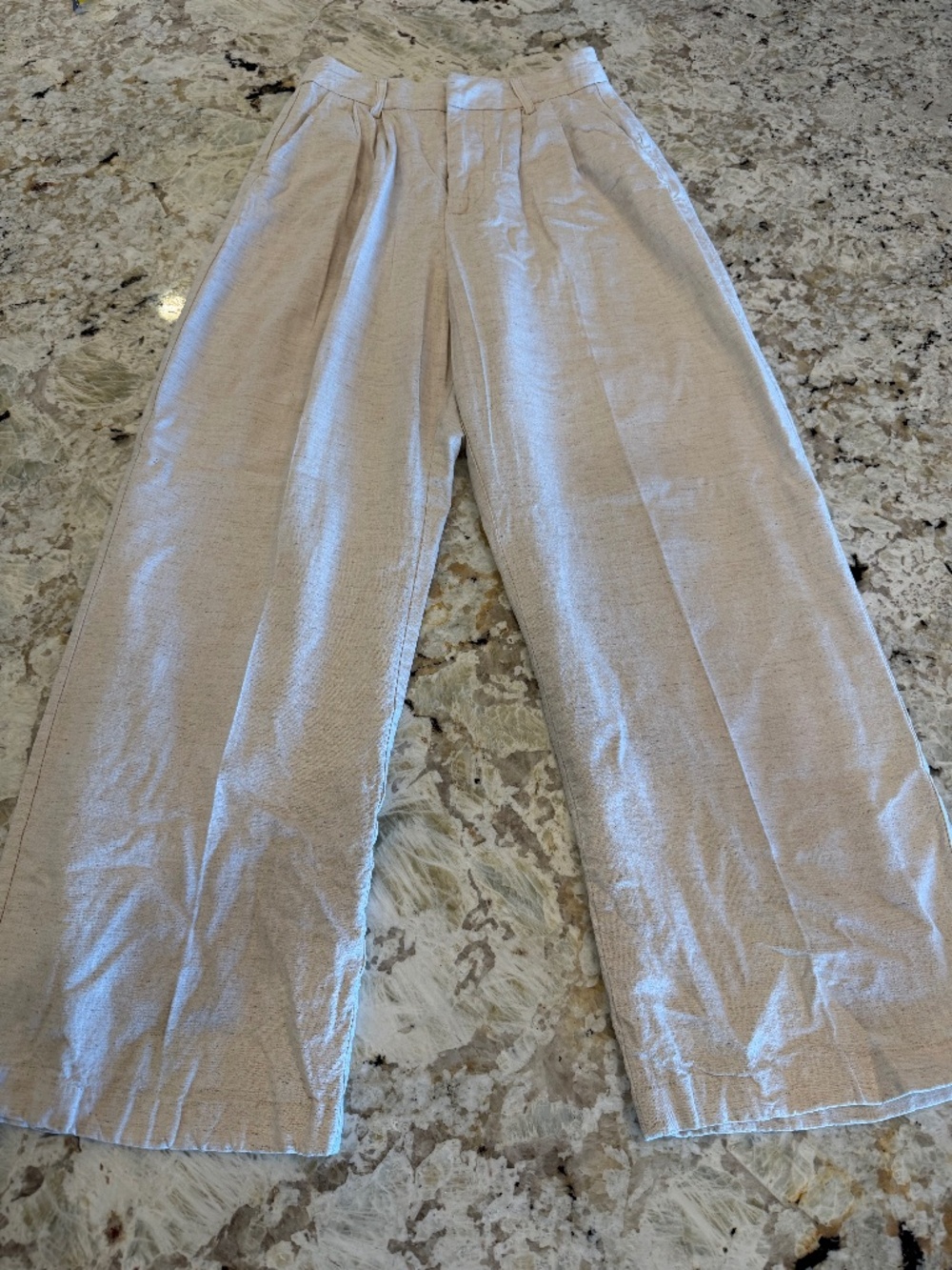 Malibu Bum Beige Flax Wide Leg Pleated Trousers Beach Casual Vacation Versatile